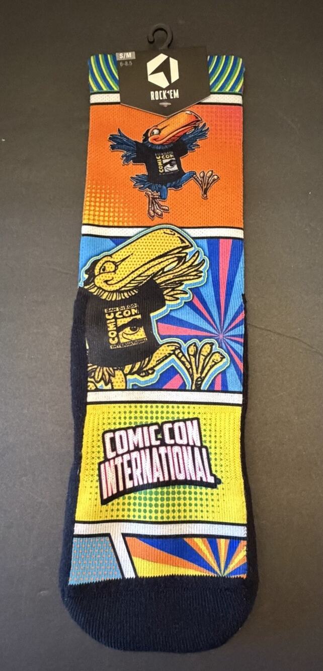 NWT San Diego Comic Con SDCC Official Merch Rock ‘EM Socks~Comic Strip S/M 6-8.5